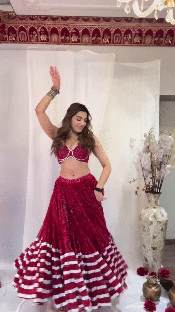 💃 Glamorous Maroon Mirror-Work Lehenga Set ✨ | Festive & Wedding Ready - Image 3