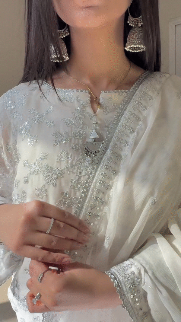 ✨ Grace in Ivory | Elegant Embroidered Chiffon Set 🕊️ - Image 5