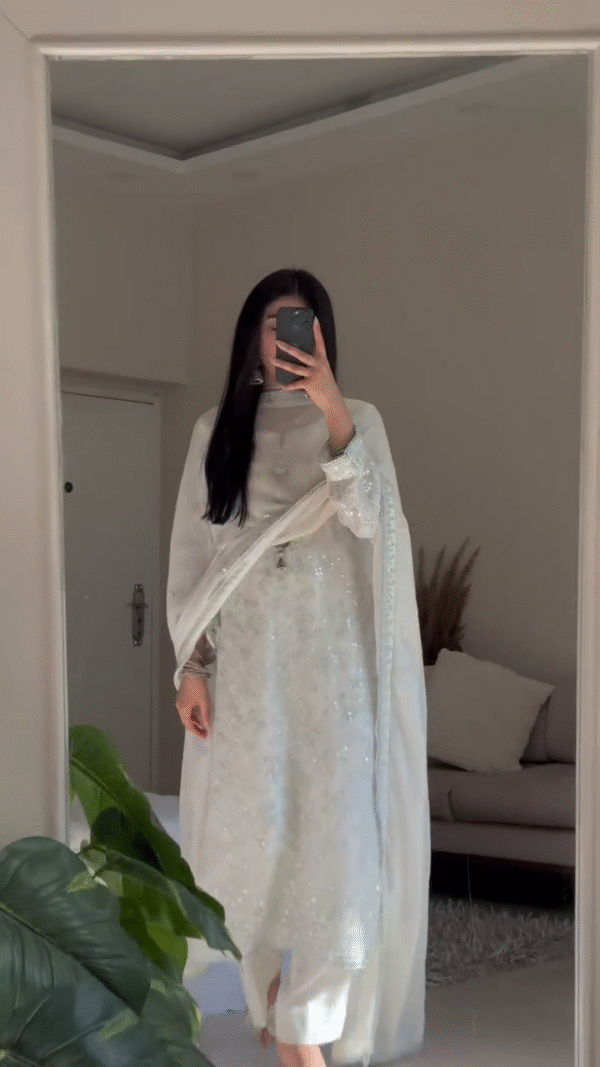 ✨ Grace in Ivory | Elegant Embroidered Chiffon Set 🕊️ - Image 3