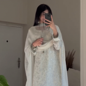 ✨ Grace in Ivory | Elegant Embroidered Chiffon Set 🕊️