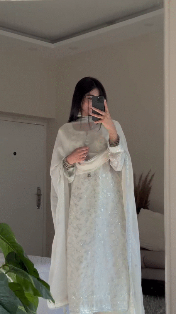 ✨ Grace in Ivory | Elegant Embroidered Chiffon Set 🕊️