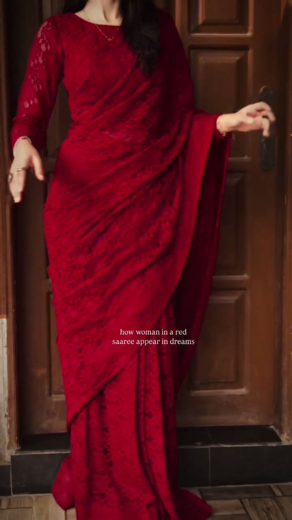 ❤️ Dream in Red: Classic Lace Saree 🔥 | Timeless Elegance, Bold Grace - Image 4