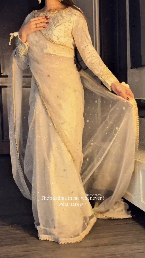 ✨ Golden Glam Saree 👑 | Pure Grace in Every Drape 🌙 - Image 8