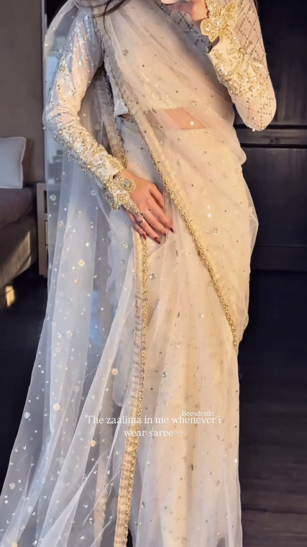 ✨ Golden Glam Saree 👑 | Pure Grace in Every Drape 🌙