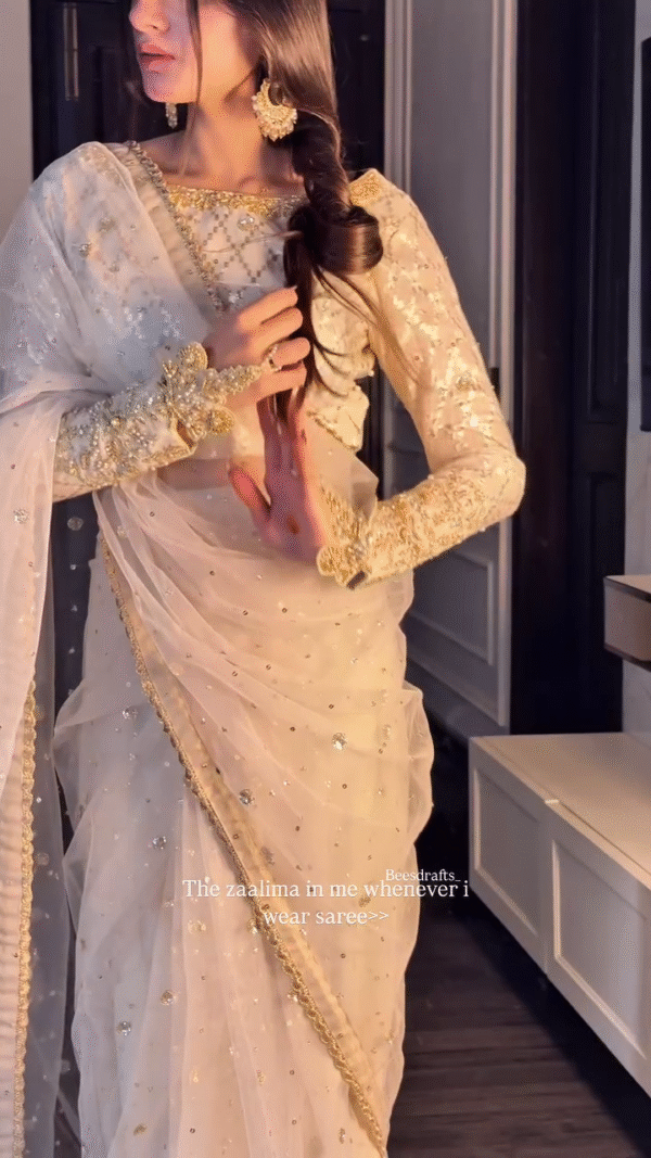 ✨ Golden Glam Saree 👑 | Pure Grace in Every Drape 🌙 - Image 7