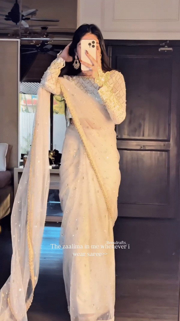 ✨ Golden Glam Saree 👑 | Pure Grace in Every Drape 🌙 - Image 4