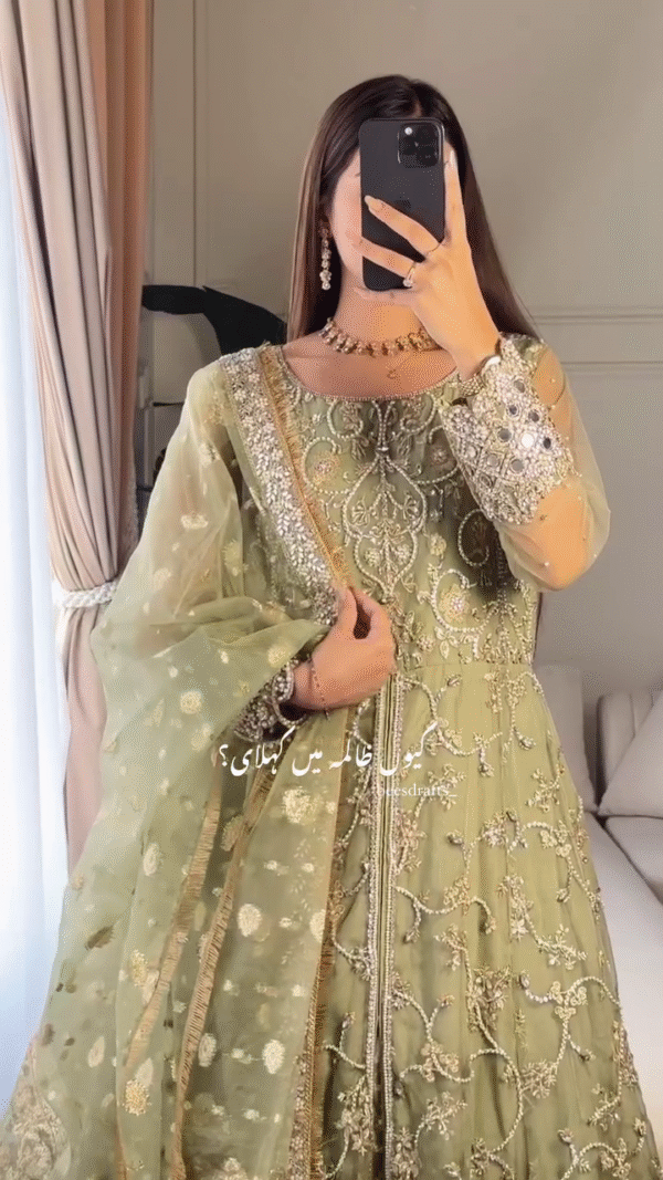 💚 Regal Olive Green Bridal Ensemble 👑 | Fit for the Queen You Are ✨ - Image 6