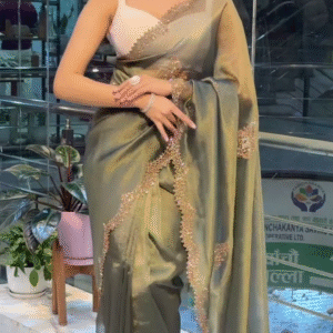 ✨ Elegant Olive Saree with Beaded Detailing ✨