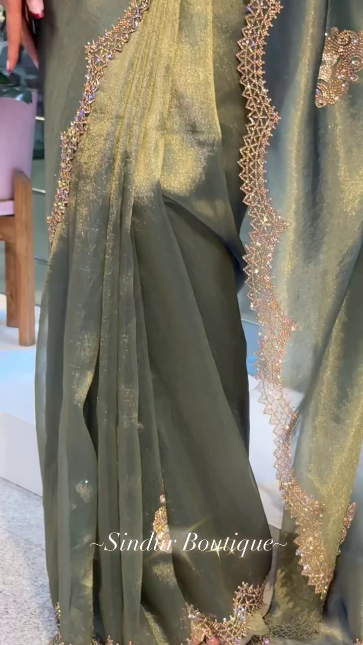 ✨ Elegant Olive Saree with Beaded Detailing ✨ - Image 4