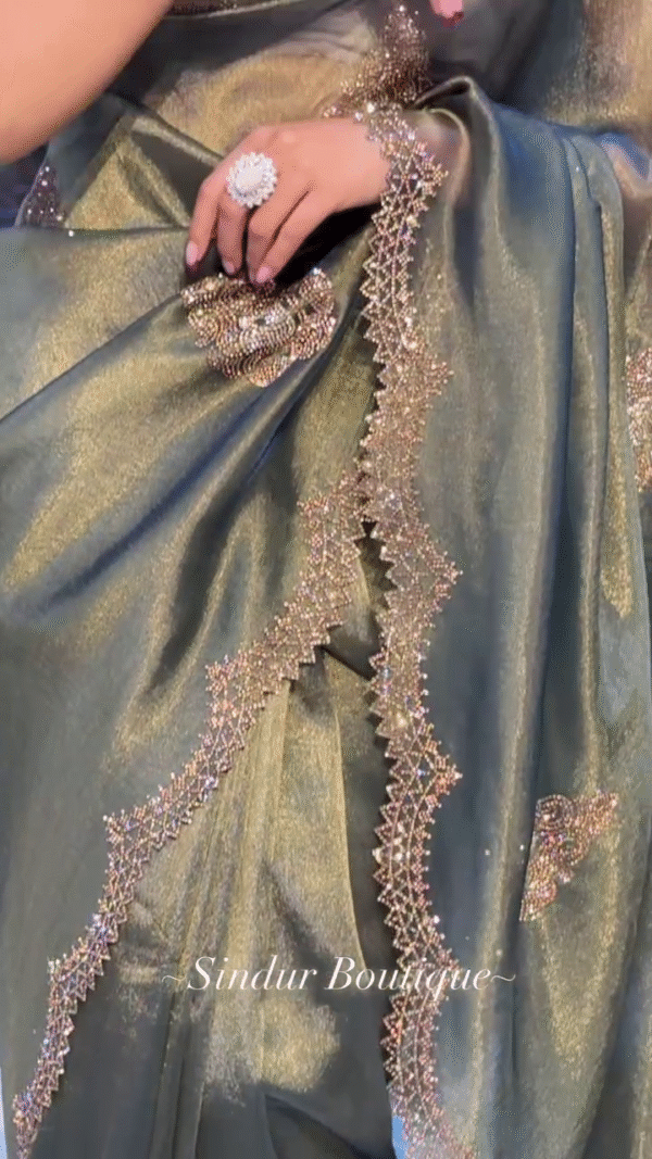 ✨ Elegant Olive Saree with Beaded Detailing ✨ - Image 5