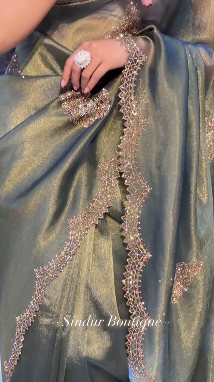 ✨ Elegant Olive Saree with Beaded Detailing ✨ - Image 5