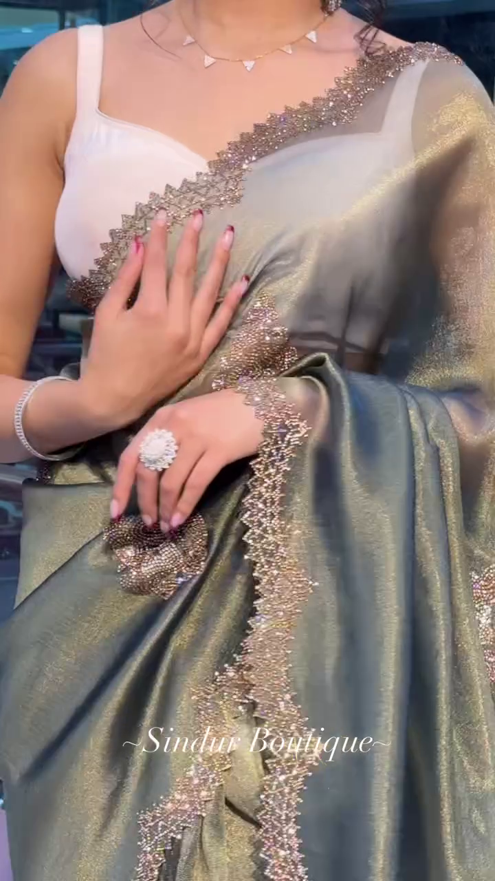 ✨ Elegant Olive Saree with Beaded Detailing ✨ - Image 6