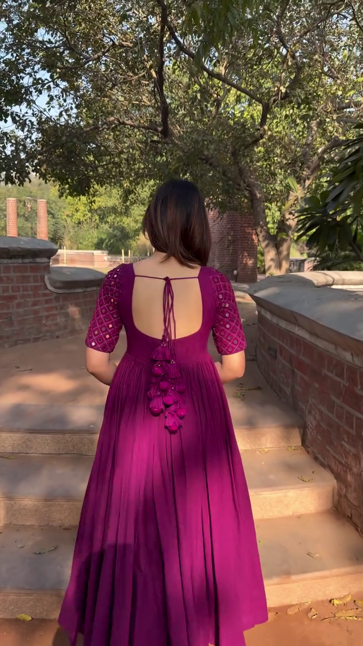 Elegant Royal Purple Flared Anarkali Maxi Gown with Designer Half Sleeves & Flowing Skirt for Festive and Party Wear 👗💜✨ - Image 4