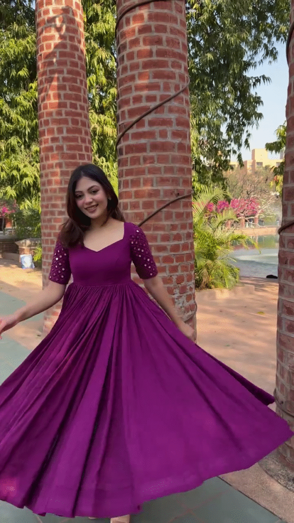 Elegant Royal Purple Flared Anarkali Maxi Gown with Designer Half Sleeves & Flowing Skirt for Festive and Party Wear 👗💜✨