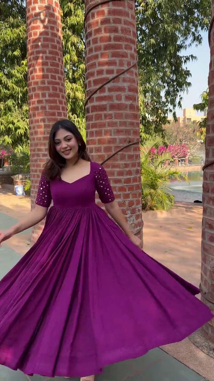 Elegant Royal Purple Flared Anarkali Maxi Gown with Designer Half Sleeves & Flowing Skirt for Festive and Party Wear 👗💜✨
