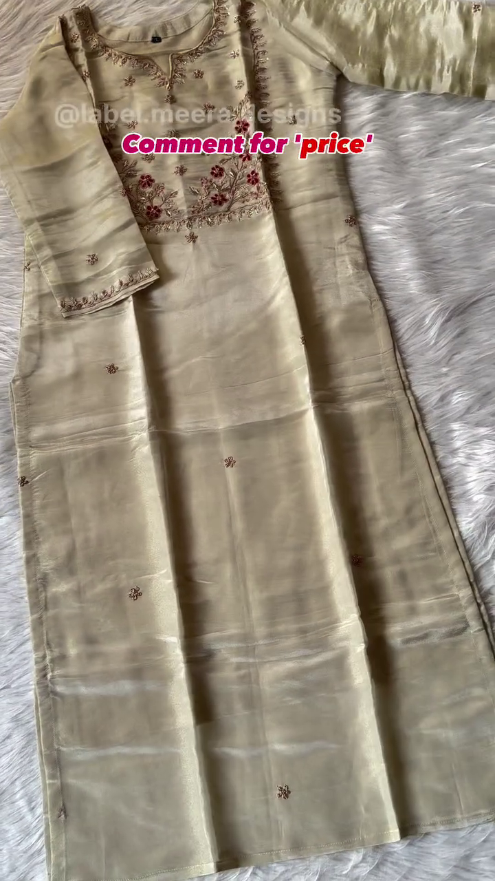 Premium Golden Silk Embroidered Straight Kurta with Handcrafted Floral Detailing for Weddings & Special Occasions ππΌπ