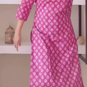 Casual & Chic Pink Printed Cotton Kurta with White Palazzo for Everyday Comfort and Office Wear 🌸👚🤍
