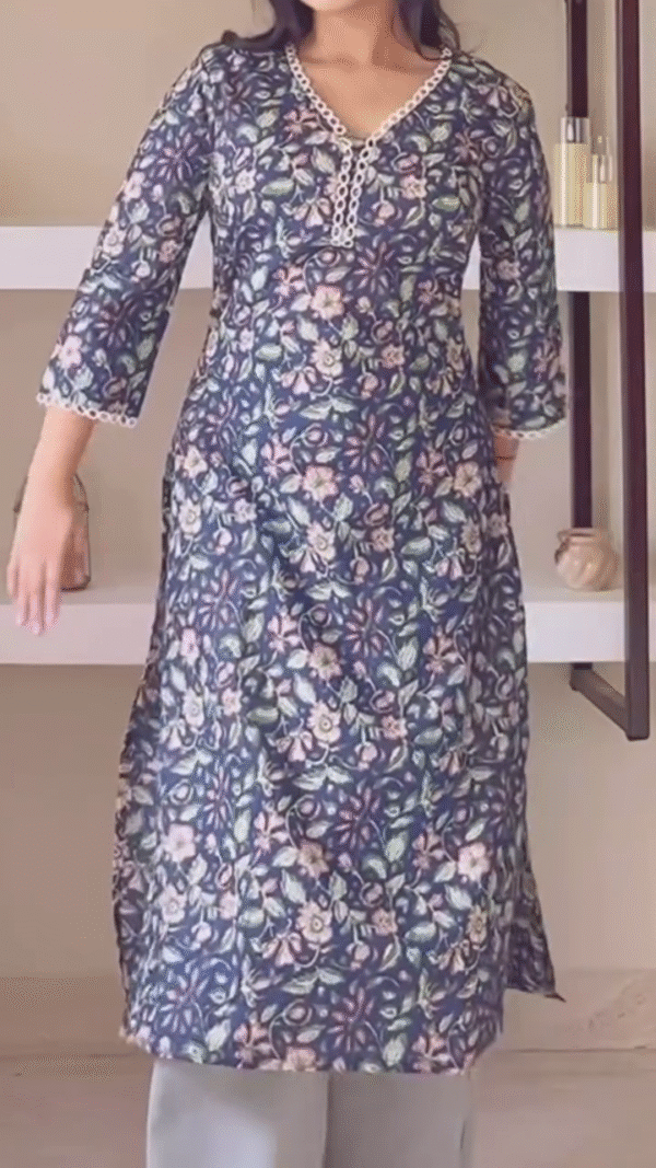 Casual & Chic Pink Printed Cotton Kurta with White Palazzo for Everyday Comfort and Office Wear 🌸👚🤍 - Image 3