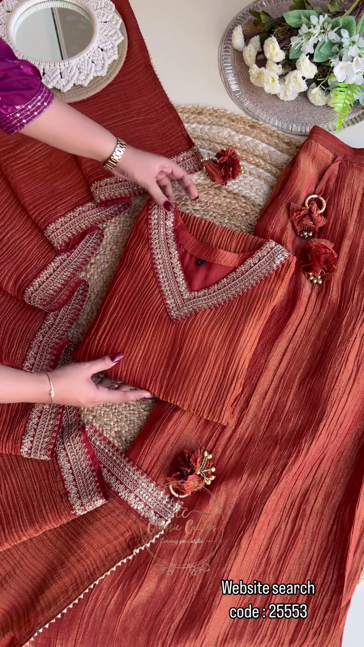 Golden Silk Kurti with Hand Embroidery 🌟 | Elegant Party Wear & Festive Outfit" - Image 2