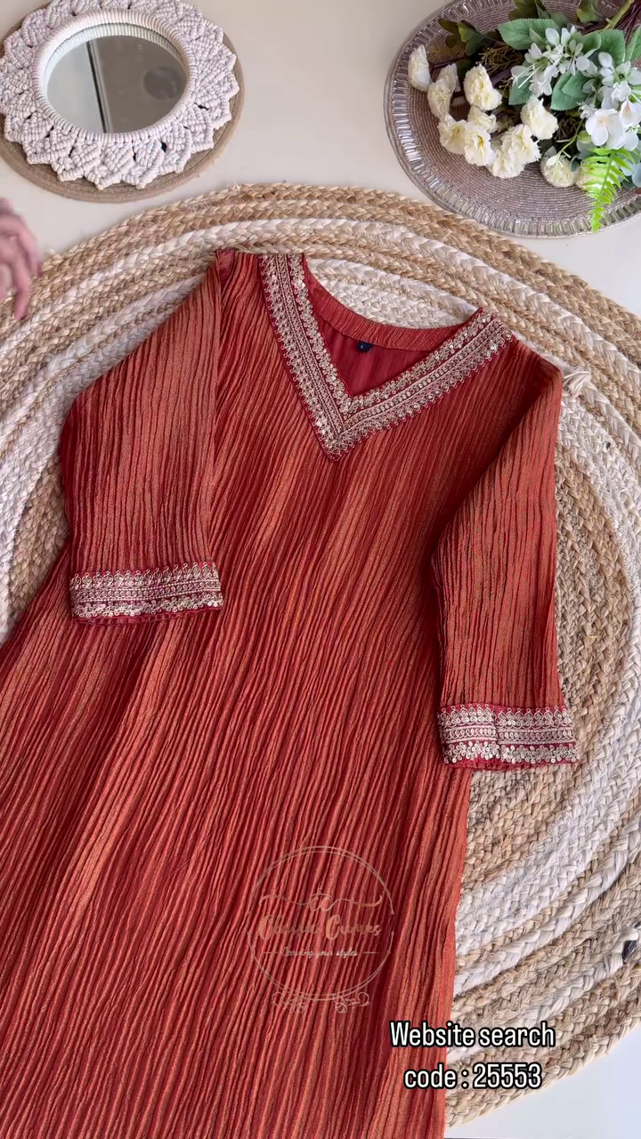 Golden Silk Kurti with Hand Embroidery 🌟 | Elegant Party Wear & Festive Outfit" - Image 3