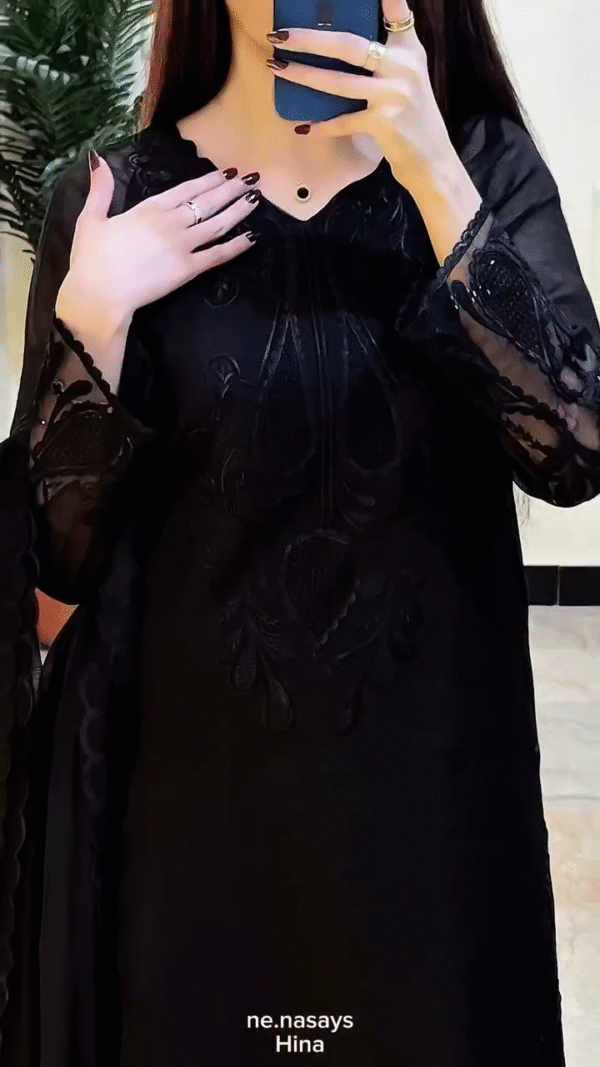 Timeless Classic Black Three-Piece Kurta Set with Dupatta – Elegant Solid Black Outfit for Party, Festive & Casual Wear 🖤👗✨ - Image 4