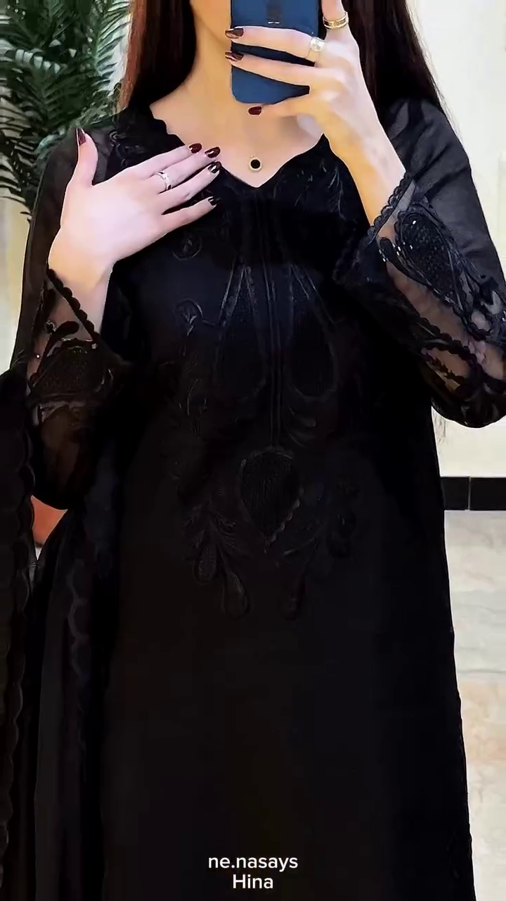 Timeless Classic Black Three-Piece Kurta Set with Dupatta – Elegant Solid Black Outfit for Party, Festive & Casual Wear 🖤👗✨ - Image 2