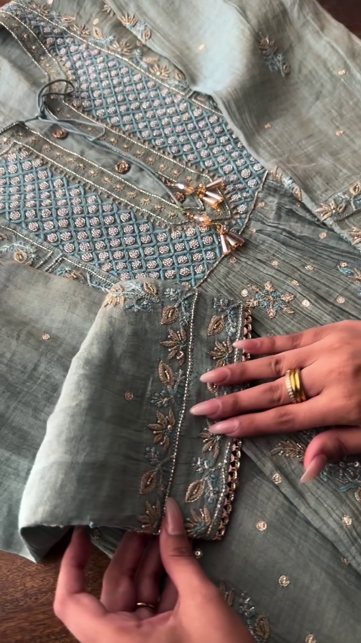 Pastel Green Silk Embroidered Kurta with Mirror & Thread Work β Designer Festive and Wedding Wear Outfit ππΈπ