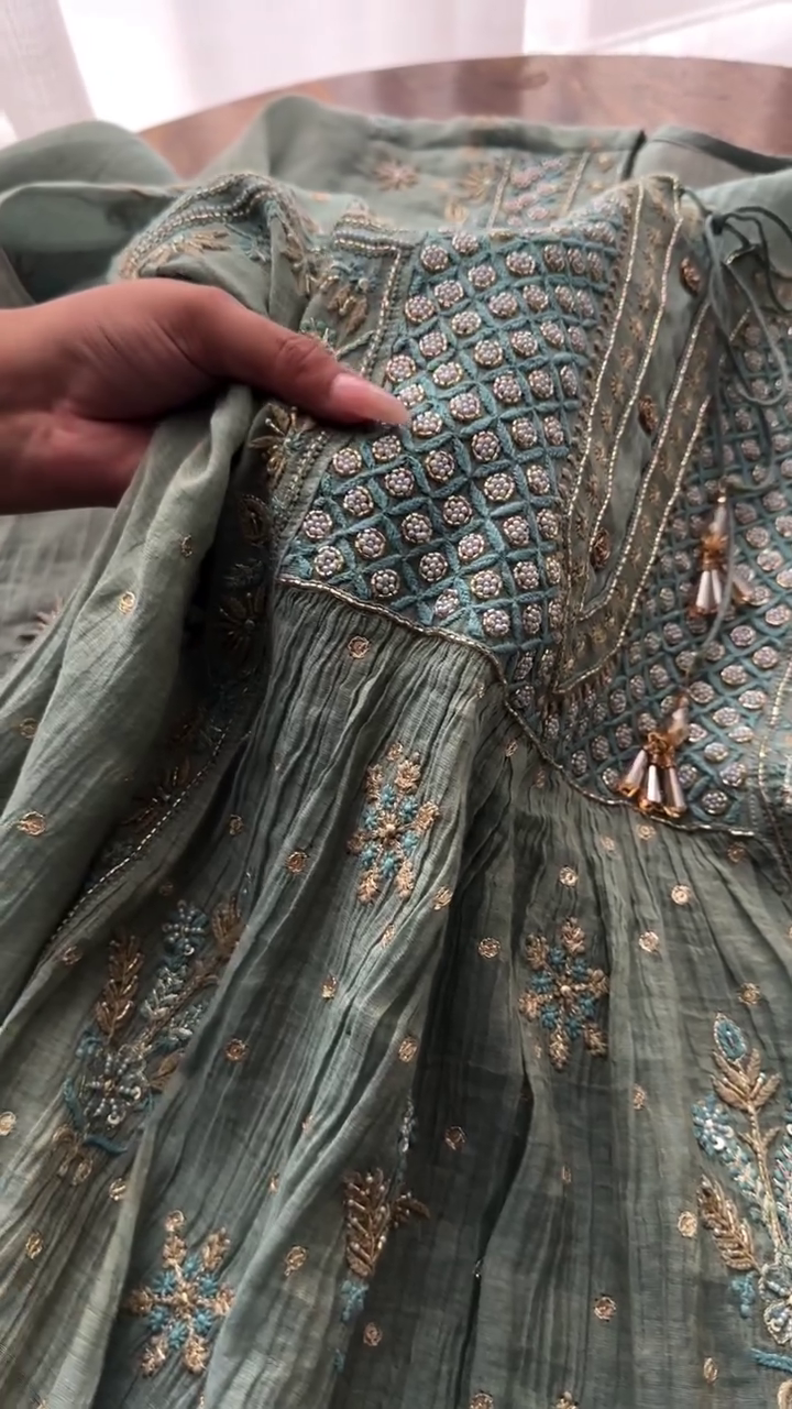 Pastel Green Silk Embroidered Kurta with Mirror & Thread Work β Designer Festive and Wedding Wear Outfit ππΈπ - Image 3