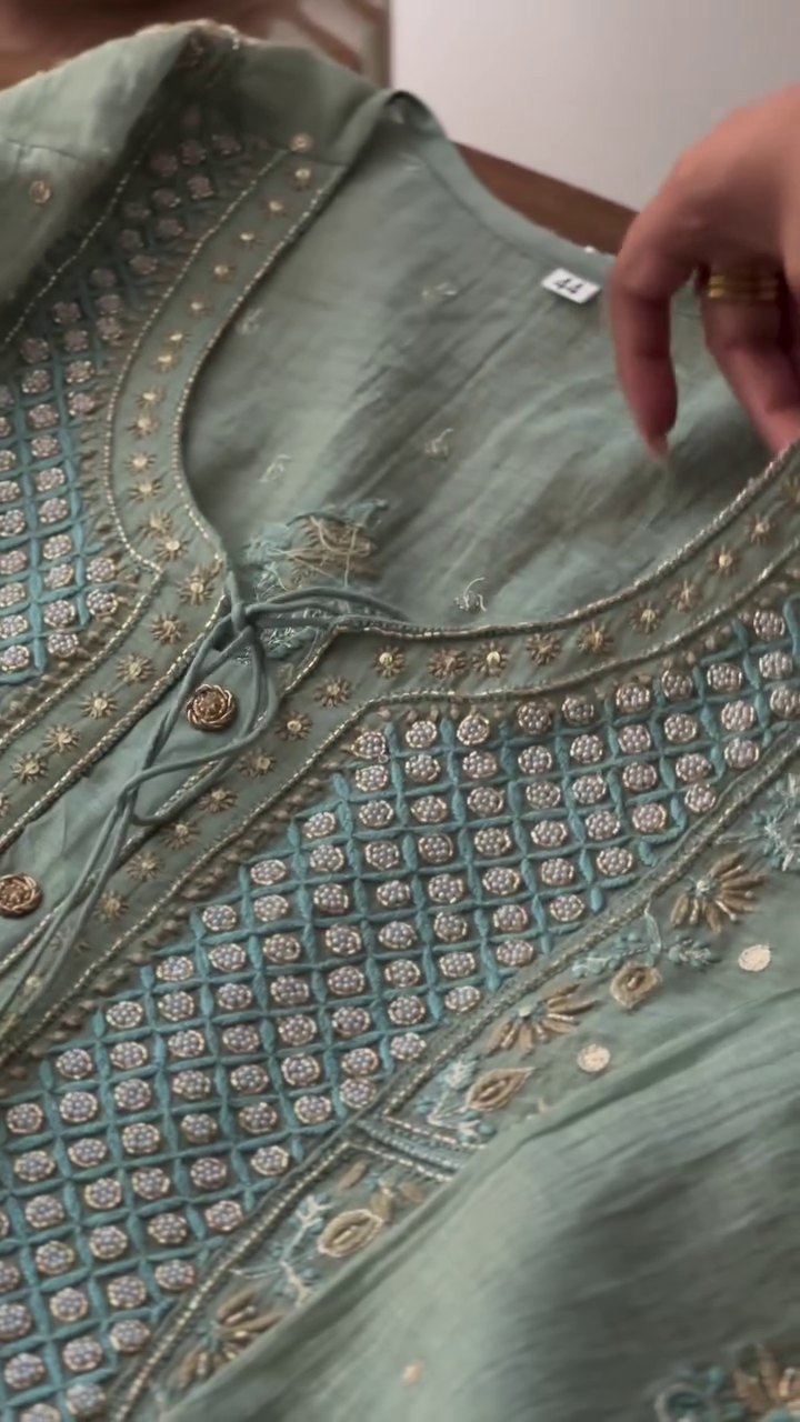 Pastel Green Silk Embroidered Kurta with Mirror & Thread Work β Designer Festive and Wedding Wear Outfit ππΈπ - Image 2