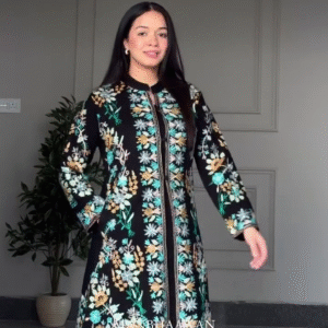 Black Floral Kashmiri-Style Embroidered Jacket Kurta – Winter Festive & Elegant Occasion Wear Outfit 🖤🌸🪡