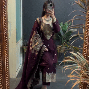 ✨ Premium Designer Wine Banarasi Silk Suit Set with Intricate Zari Embroidery, Elegant Dupatta & Traditional Ethnic Touch for Weddings, Parties & Festive Occasions – Collection 2024 ✨