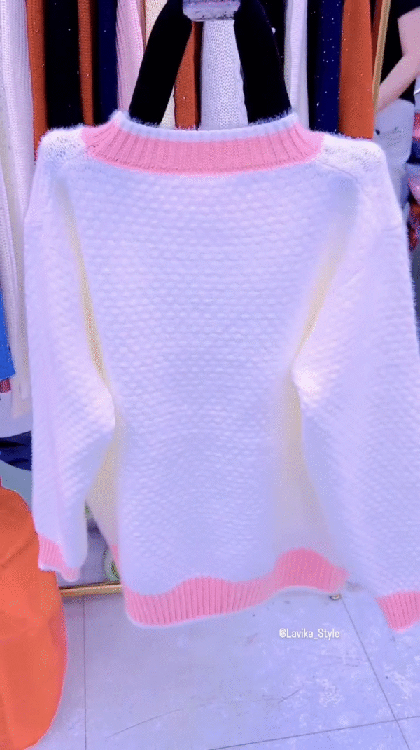Cozy White Knit Sweater with Pink Butterfly Embroidery – Soft & Stylish Winter Wear - Image 5