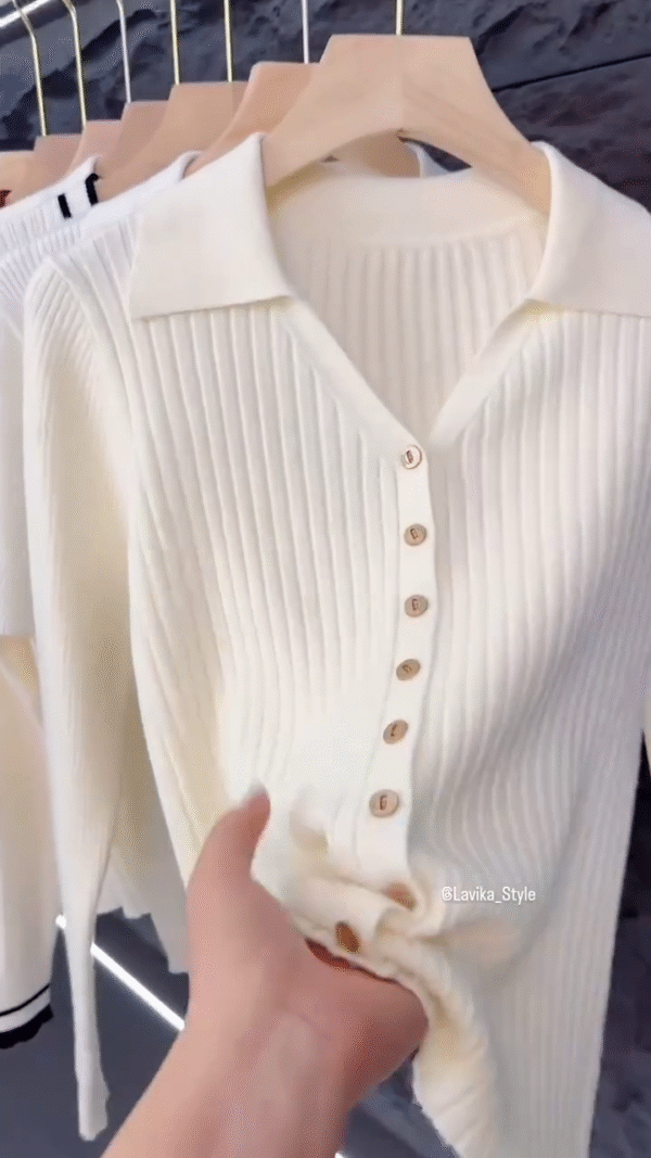 Elegant White Ribbed Knit Cardigan with Button Front & Collar – Chic Everyday Wear - Image 5