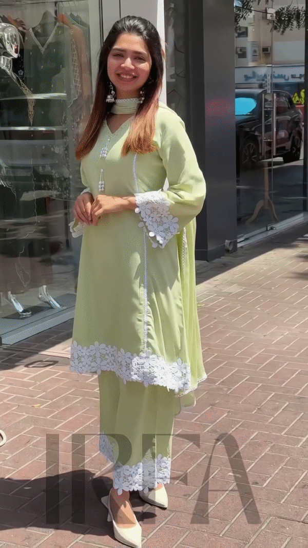 Pastel Green Embroidered 2-Piece Suit with White Lace Detailing – Elegant Ethnic Wear - Image 5