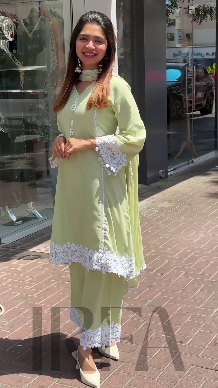 Pastel Green Embroidered 2-Piece Suit with White Lace Detailing – Elegant Ethnic Wear - Image 5