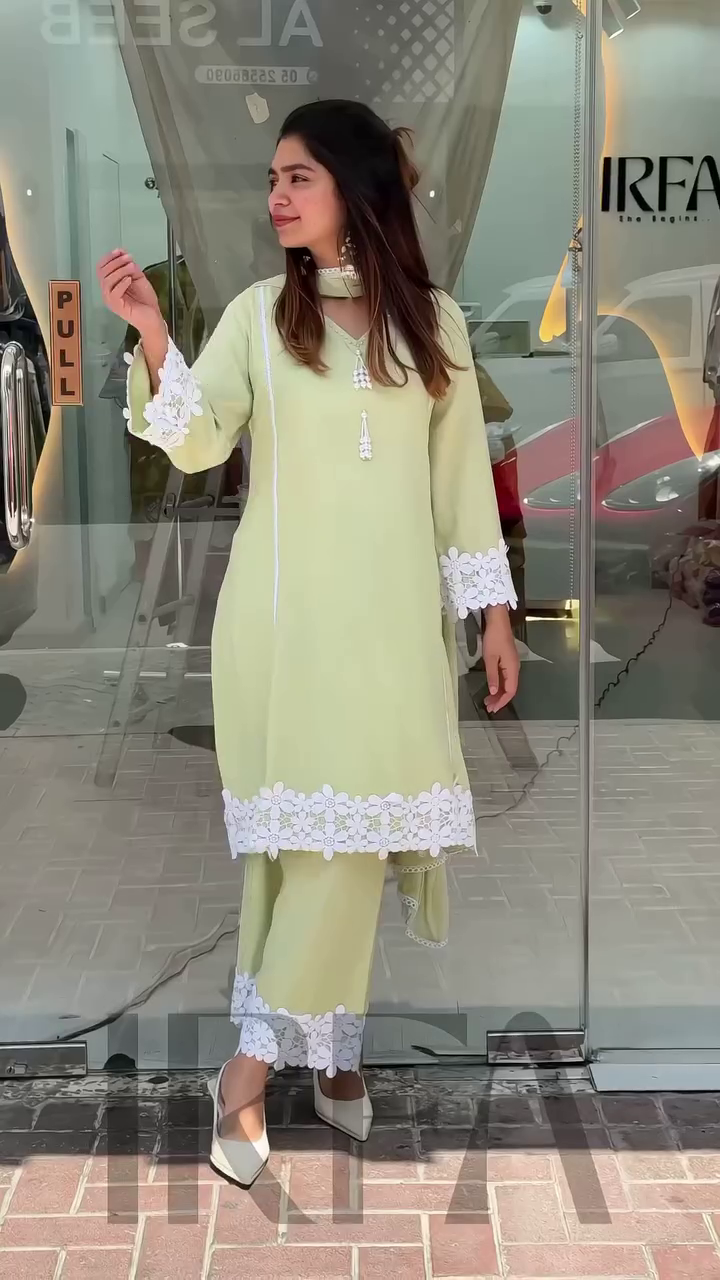 Pastel Green Embroidered 2-Piece Suit with White Lace Detailing – Elegant Ethnic Wear - Image 7