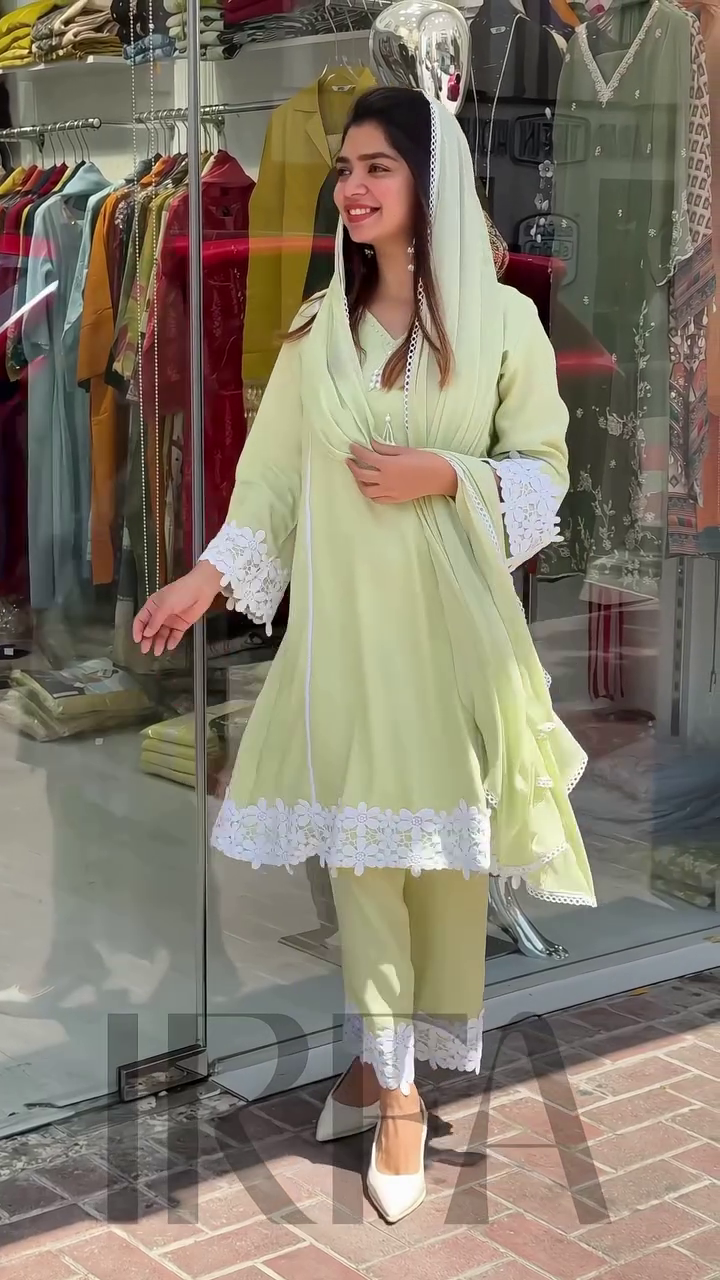 Pastel Green Embroidered 2-Piece Suit with White Lace Detailing – Elegant Ethnic Wear - Image 6