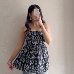 Black Ikat Print Short Kurti – Trendy Ethnic Top for Jeans & Casual Wear