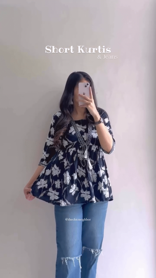Black Ikat Print Short Kurti – Trendy Ethnic Top for Jeans & Casual Wear - Image 11