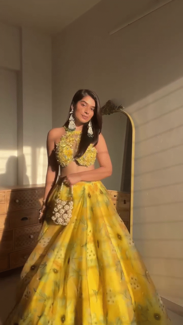 Sunshine Yellow Embroidered Lehenga Choli – Elegant Festive & Wedding Wear