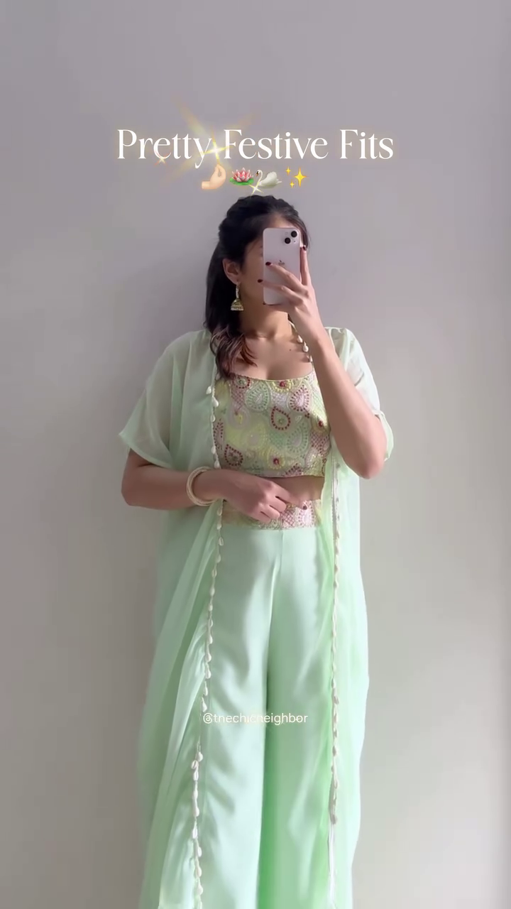 Elegant White Festive Co-ord Set with Embroidered Crop Top & Cape Dupatta - Image 2