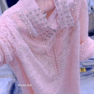 Blush Pink Lace Kurti with Pearl & Stone Handwork