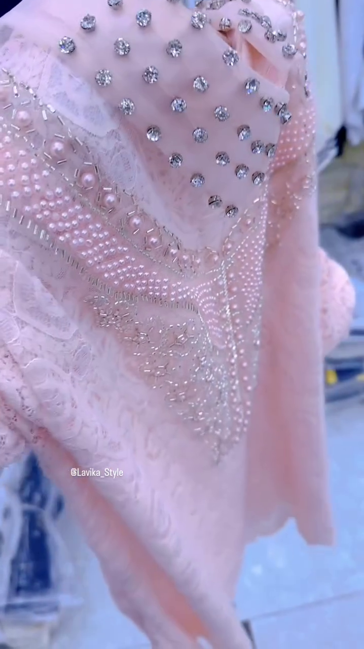 Blush Pink Lace Kurti with Pearl & Stone Handwork - Image 5