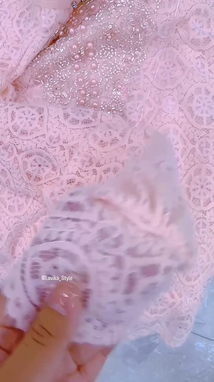 Blush Pink Lace Kurti with Pearl & Stone Handwork - Image 4