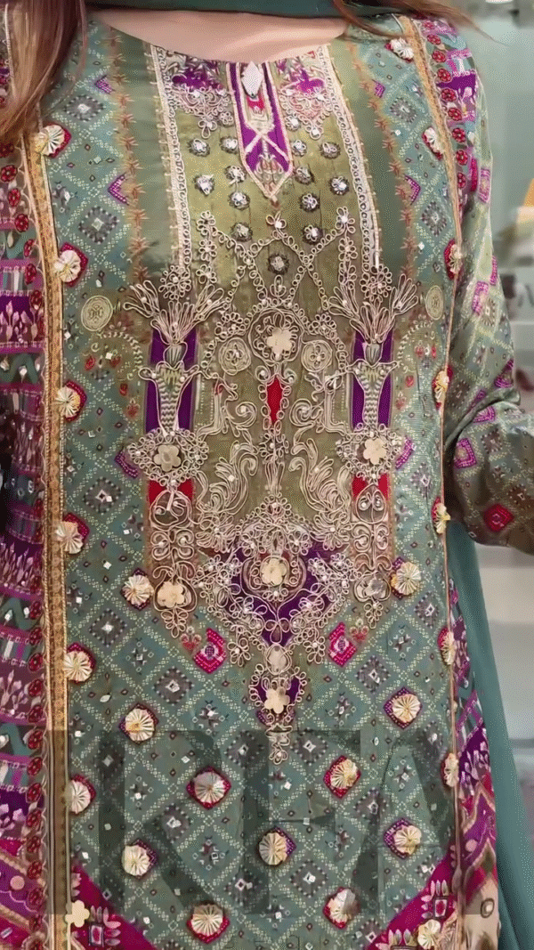 Multicolor Embroidered Long Kurti with Straight Pants - Image 4