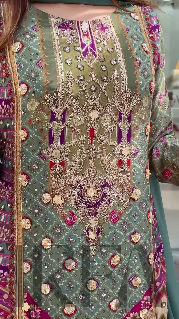 Multicolor Embroidered Long Kurti with Straight Pants - Image 4