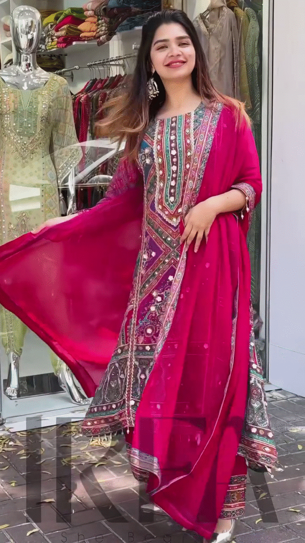 Multicolor Embroidered Long Kurti with Straight Pants - Image 5