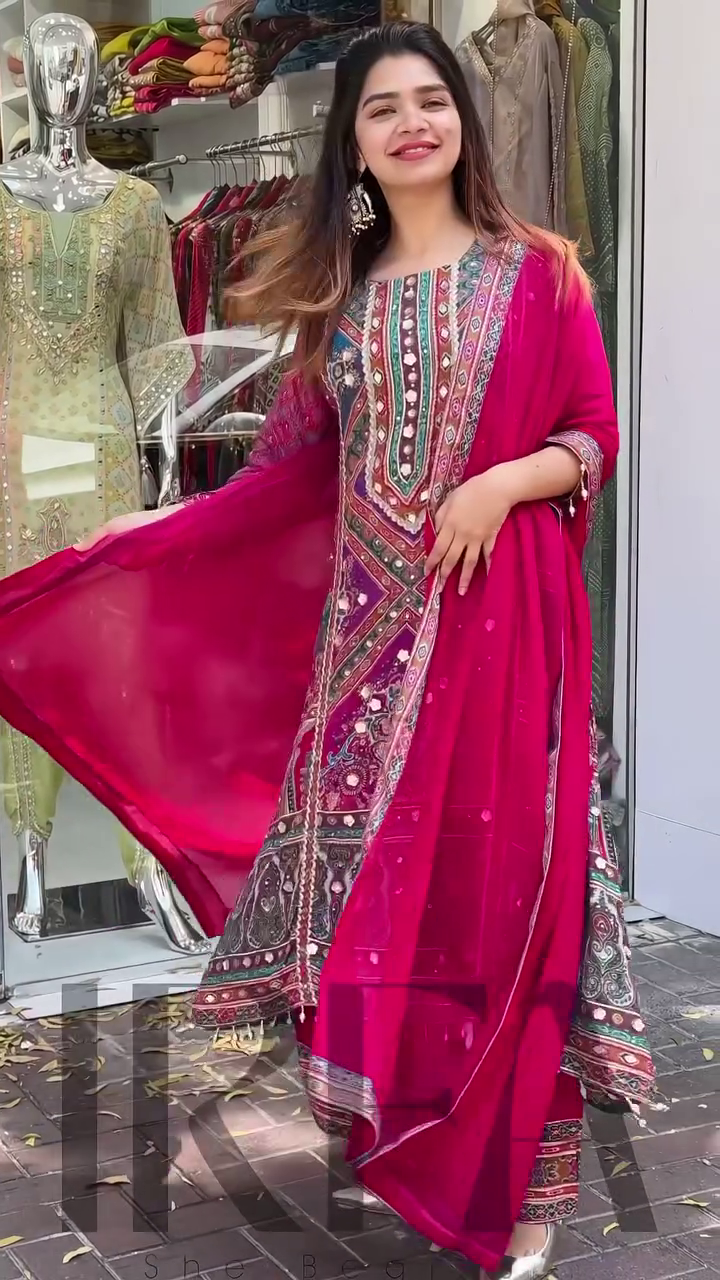 Multicolor Embroidered Long Kurti with Straight Pants - Image 5