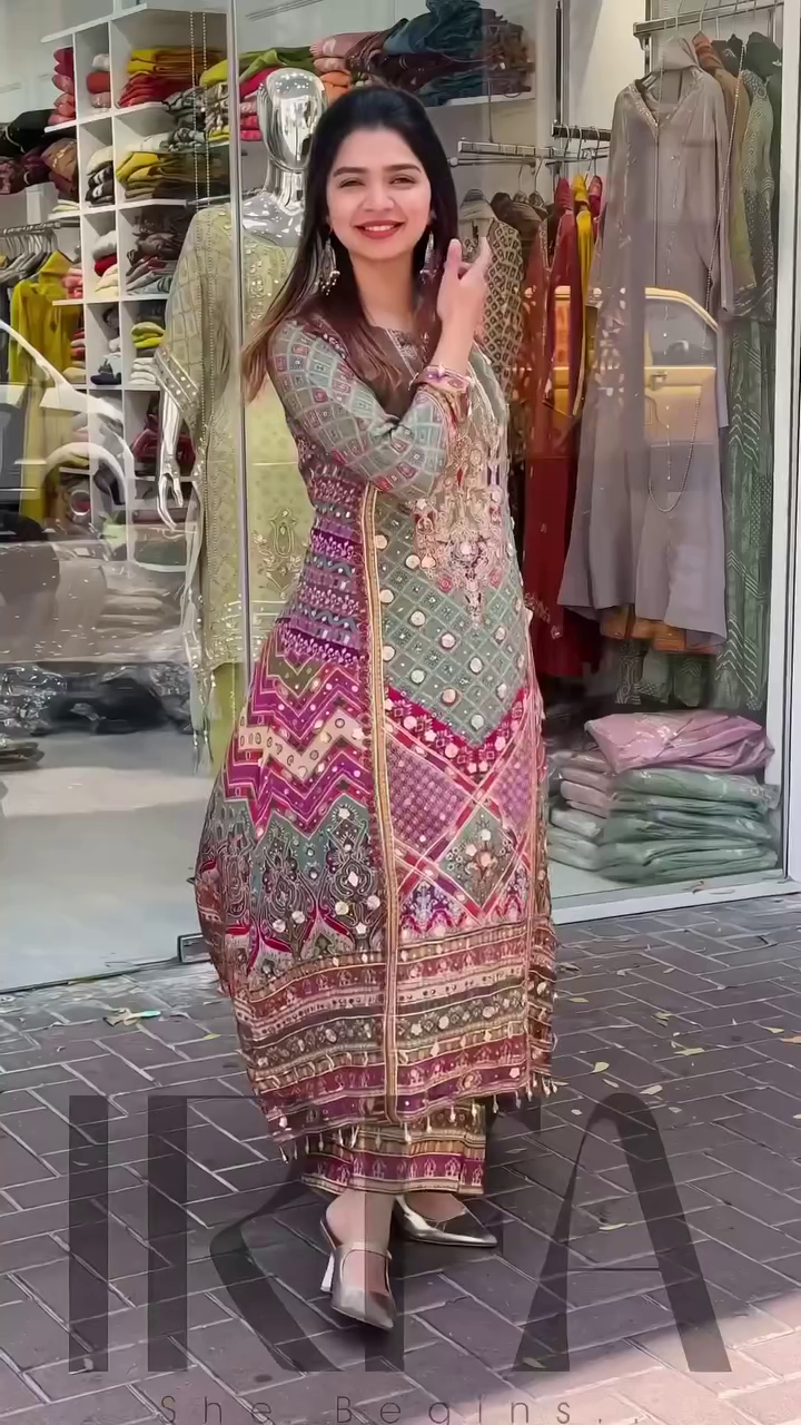 Multicolor Embroidered Long Kurti with Straight Pants - Image 2