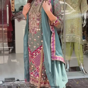 Multicolor Embroidered Long Kurti with Straight Pants